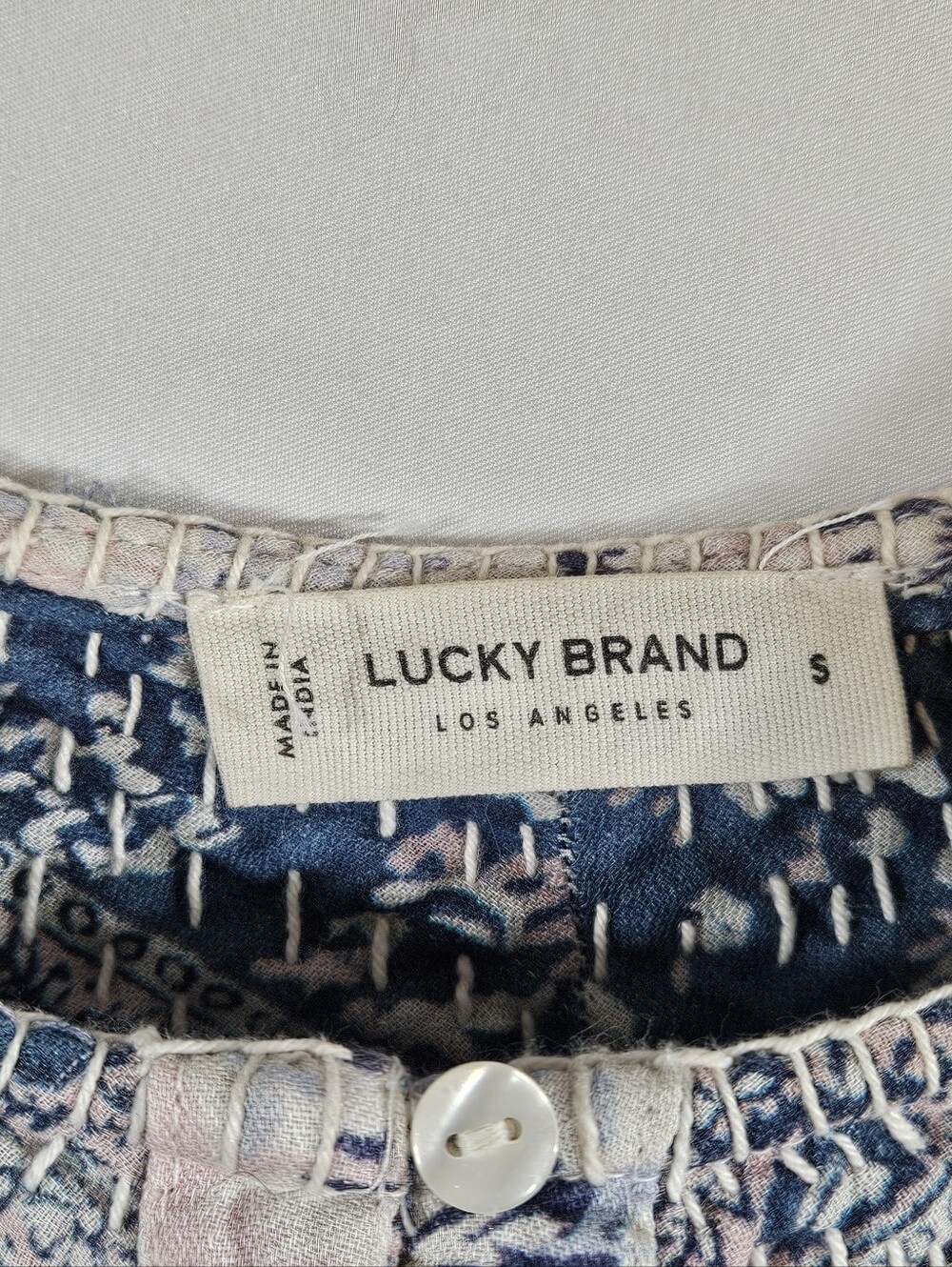 Lucky Brand Peasant Top Womens Small Embroidered Cotton Blend Floral Blouse - Picture 2 of 5